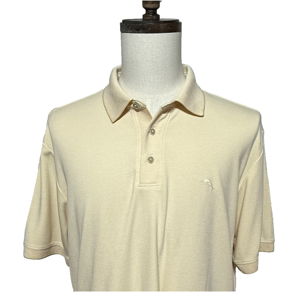 Tommy Bahama Shirt Mens Large Yellow Pique Knit Modal Blend Polo Beachy Coastal